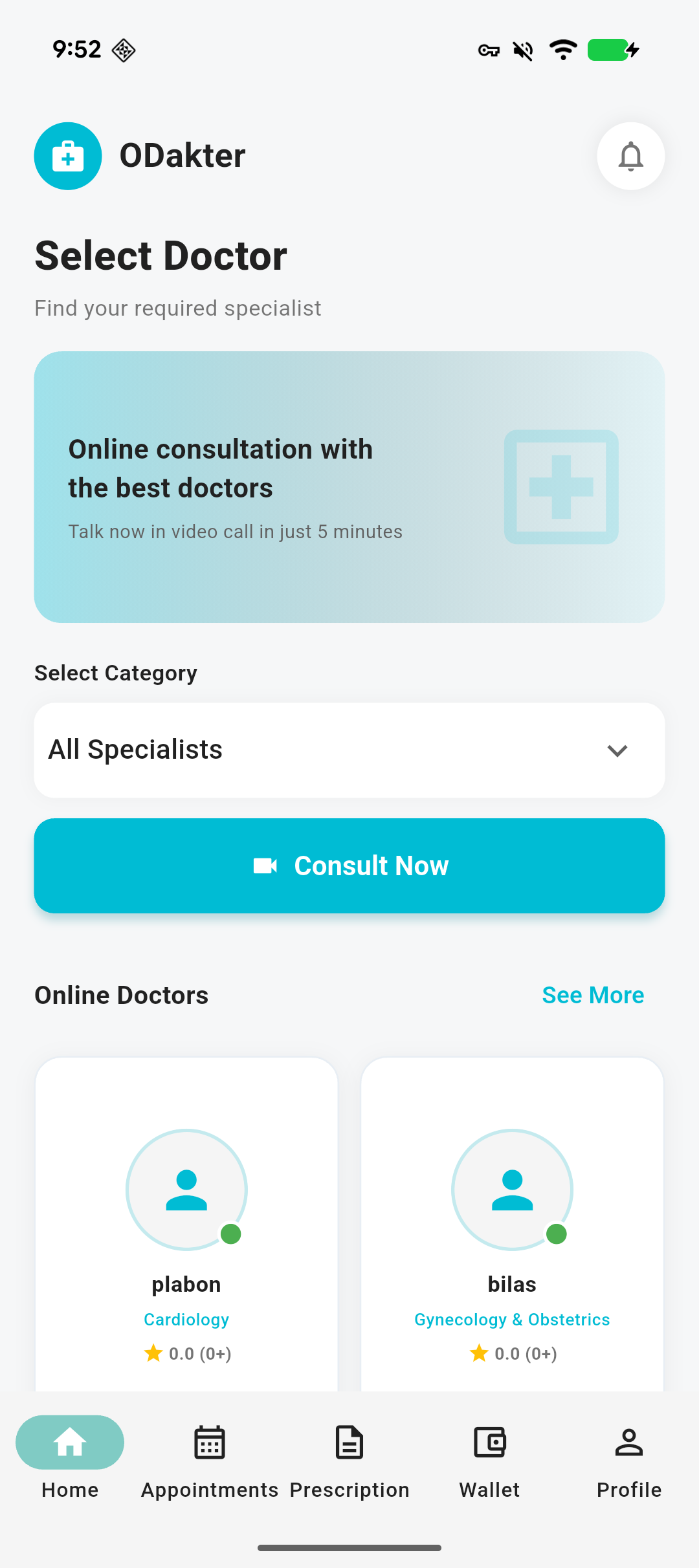 oDakter app doctor selection screen